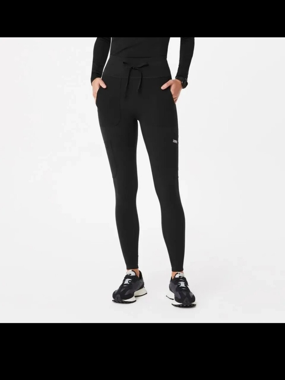 Figs Black High-Rise Pocket Leggings with Drawstring